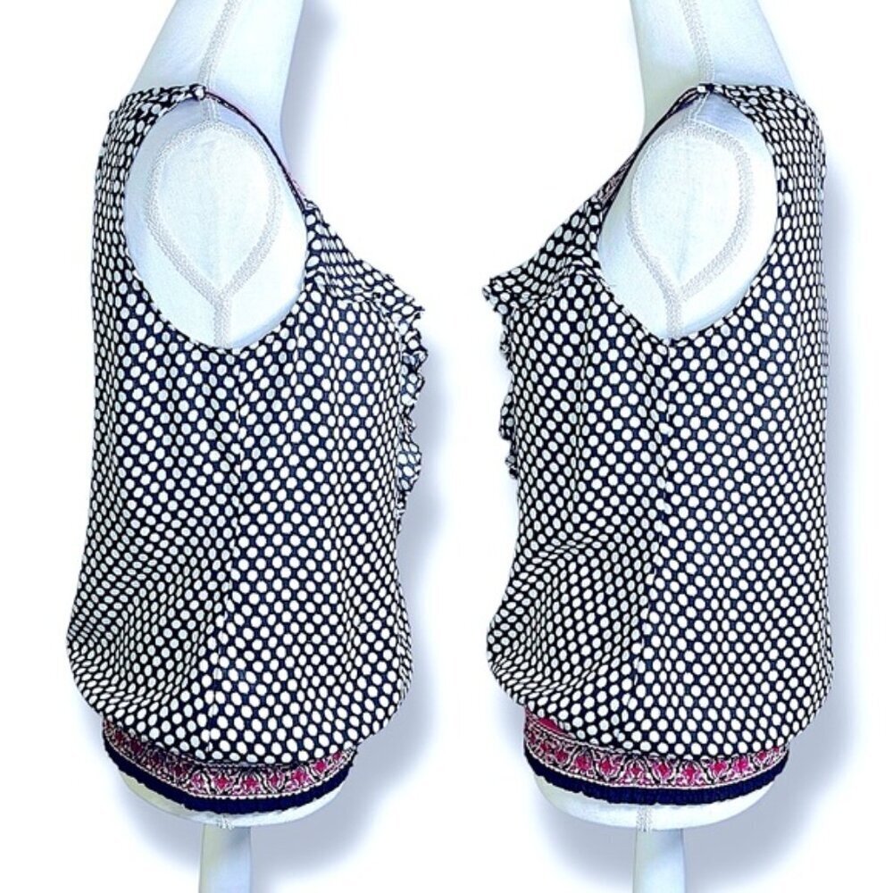 White House Black Market Polka Dot Ruffle Smocked Blousy Tank Top Black White SM - Picture 3 of 16